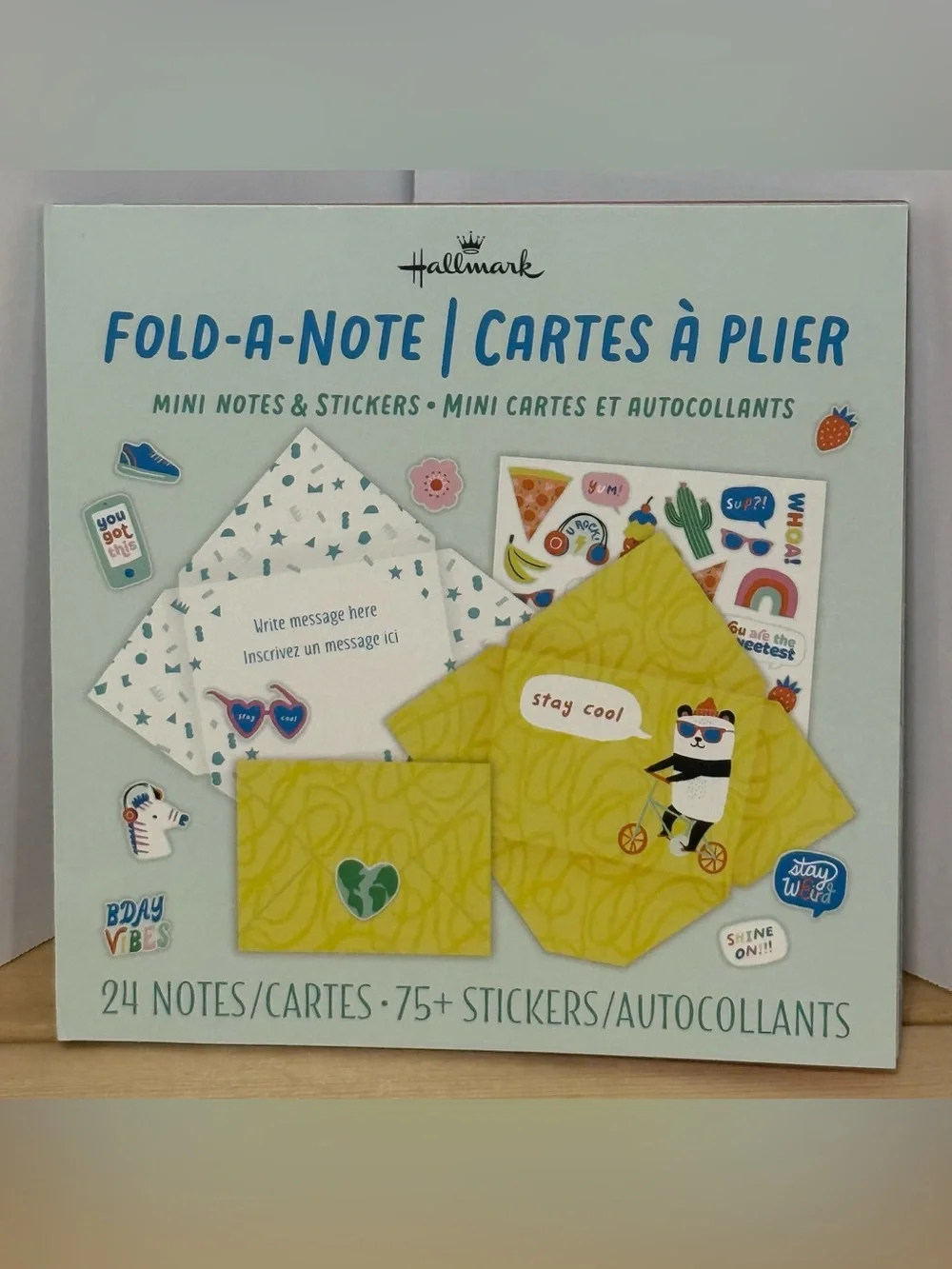 Hallmark Fold-A-Note Mini Notes & Stickers - 24 Notes 8 Unique Designs - NWT